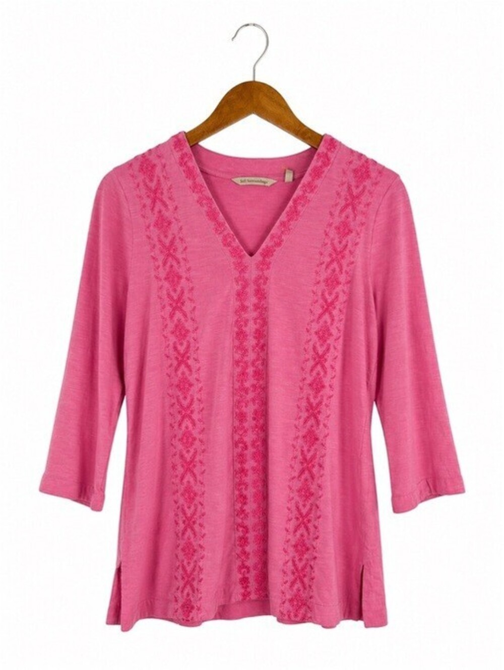 Soft Surroundings Women's Pink Embroidered V Neck Tunic Top Small - Picture 1 of 5